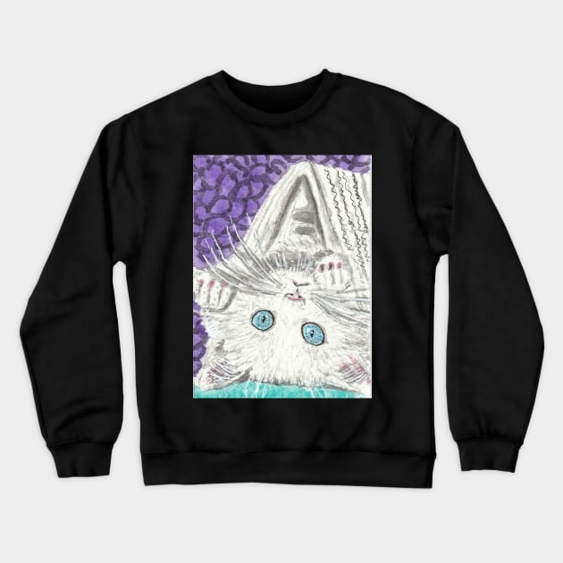 Cute  white kitten blue eyes  art painting Crewneck Sweatshirt by SamsArtworks